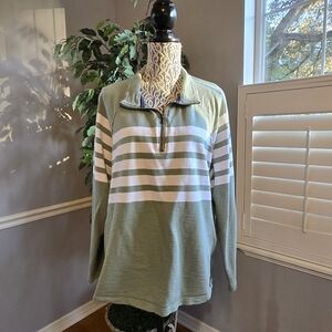 L.L. Bean Women's Fitted 3X Peaks Island Quarter-Zip Pullover, Stripe
